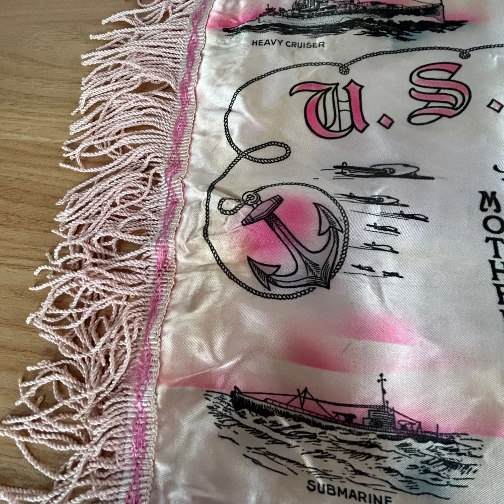 Antique Pillow Sham Silk US Navy Sailor Mother Poem Original Military